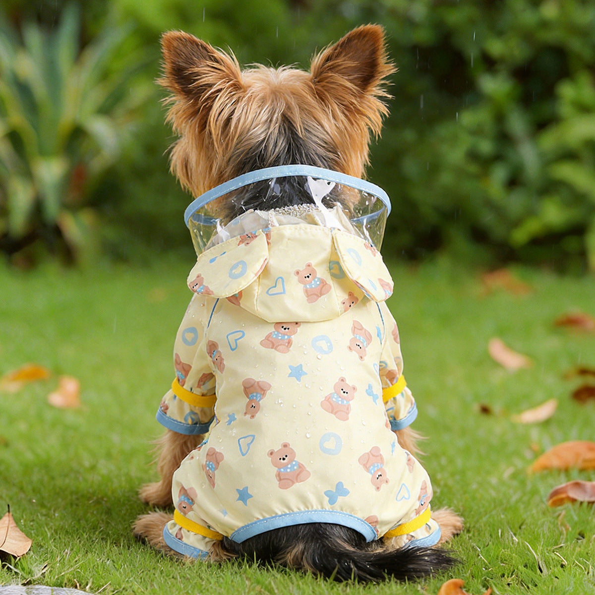 Cute Yellow and Blue Bear Pet Raincoat for Small Dogs, Four-Legged Waterproof Dog Rain Poncho - image 4