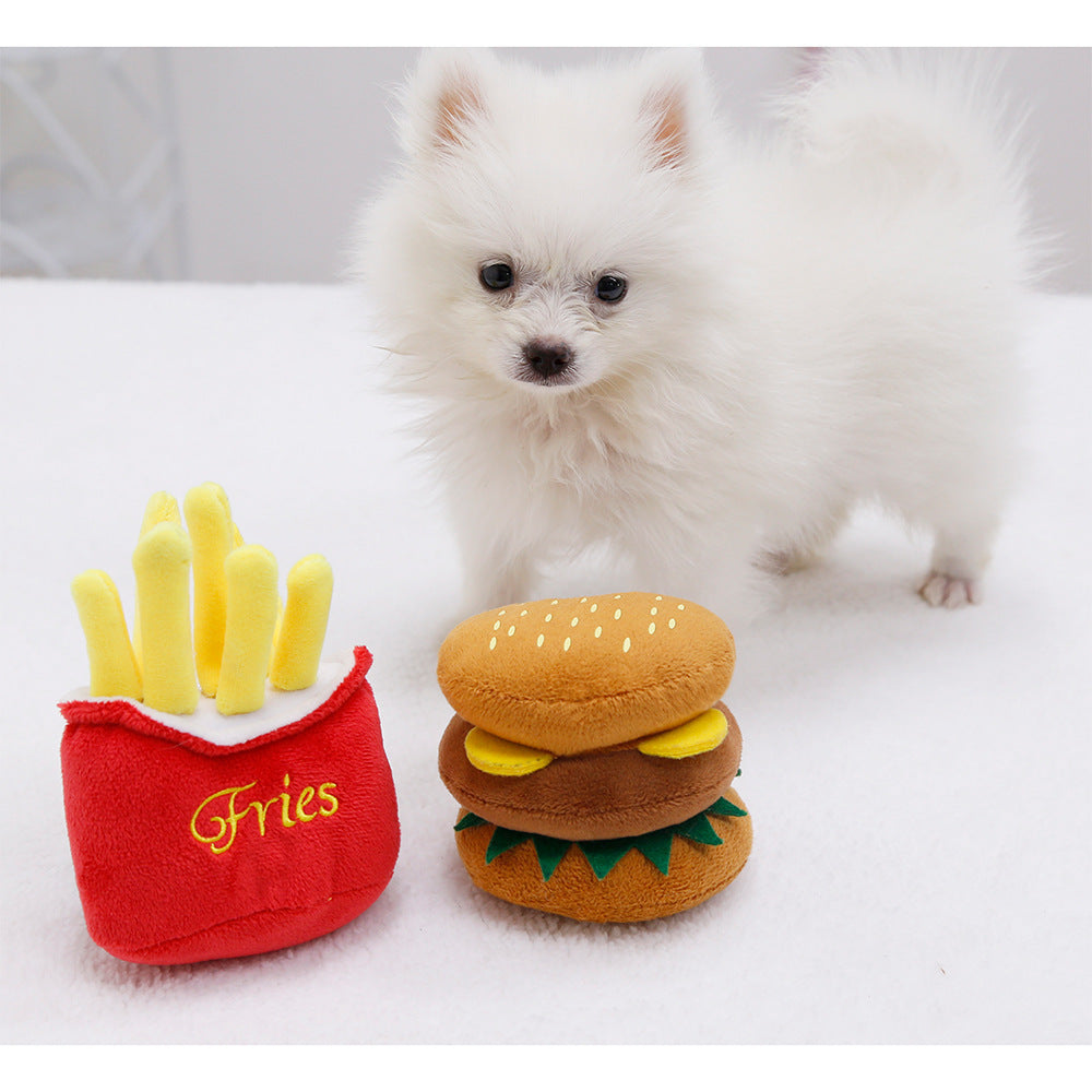 Cute Cat Plush Sound Toy - Adorable Cat Toy with French Fries and Hamburger for Small and Medium Dogs and Teddy Bears - image
