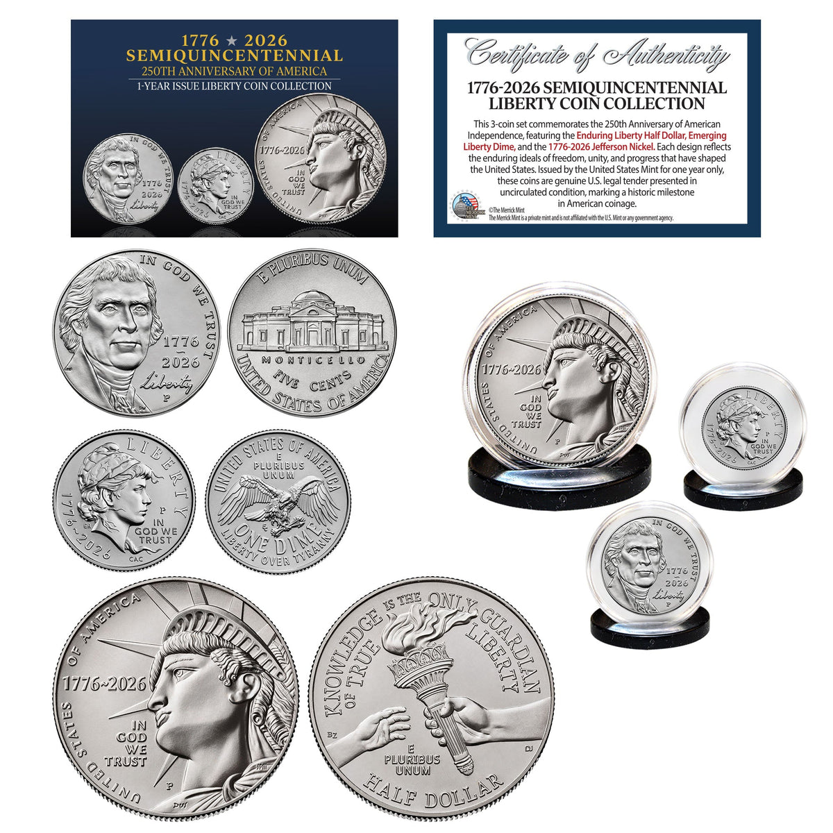 (P-MINT) 1776–2026 Semiquincentennial Liberty 3-Coin Set - Philadelphia Mint — "P" Mark