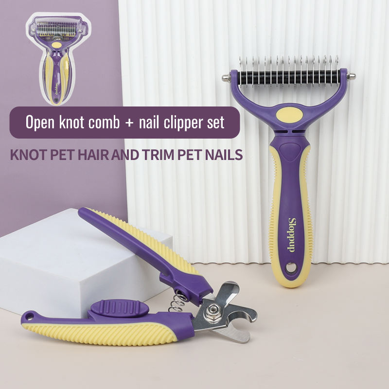 Pet Comb Dog Grooming Double-Sided Open Knot Comb Nail Clippers Nail Clippers Pet Hair Removal Row Comb Set - image 5