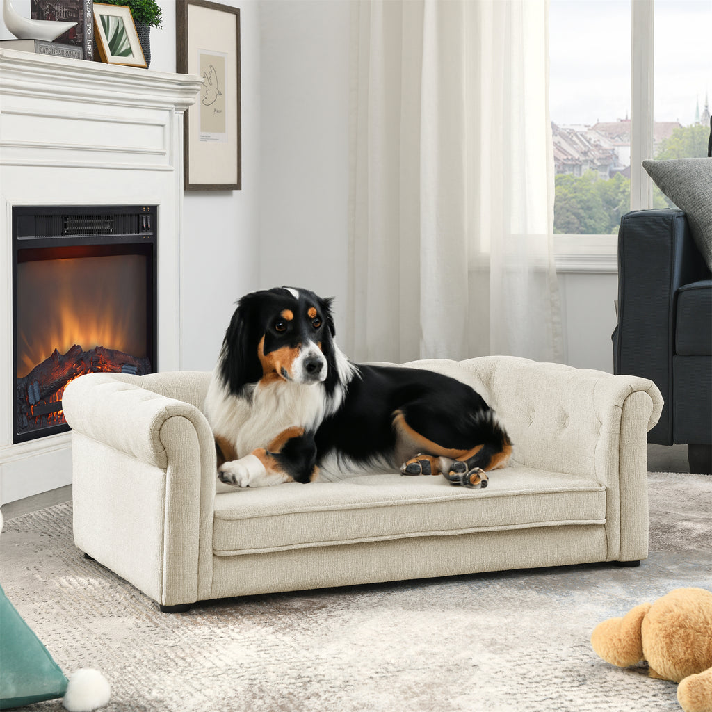 Elegant Rectangle Pet Bed for Medium and Large Dogs, Durable Elevated Dog Sofa Bed, Comfortable Dog Couch Beige - image 2