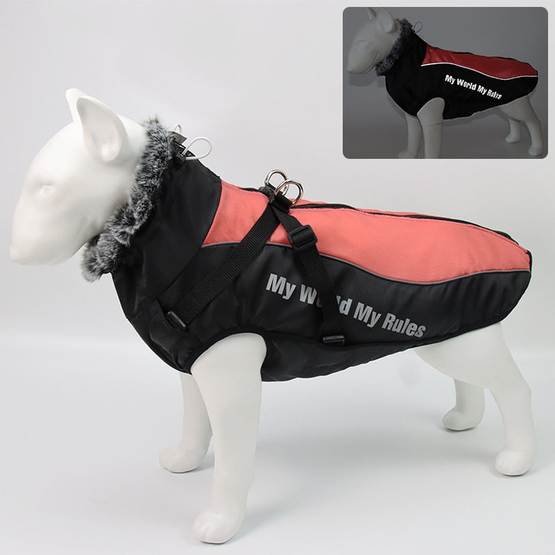 Dog Clothes Waterproof Pet Clothing Reflective Dogs Vest Harness Clothes With Fur Collar Large Dog Jacket Clothes For Big Dog