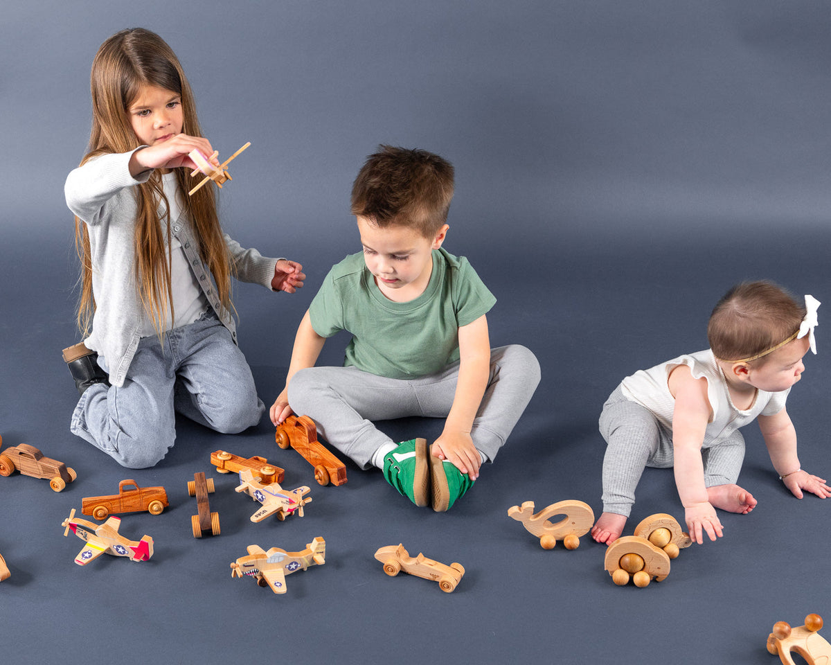 WWII Classic P-51 Mustang Wooden Toy Airplane Trio - view 4