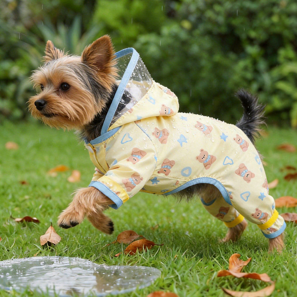 Cute Yellow and Blue Bear Pet Raincoat for Small Dogs, Four-Legged Waterproof Dog Rain Poncho - image 2
