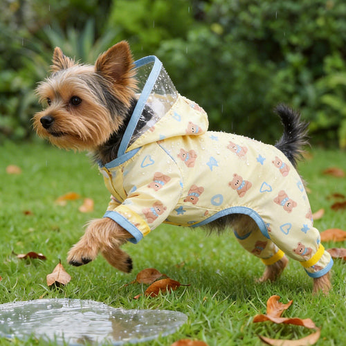 Cute Yellow and Blue Bear Pet Raincoat for Small Dogs, Four-Legged Waterproof Dog Rain Poncho - image 2