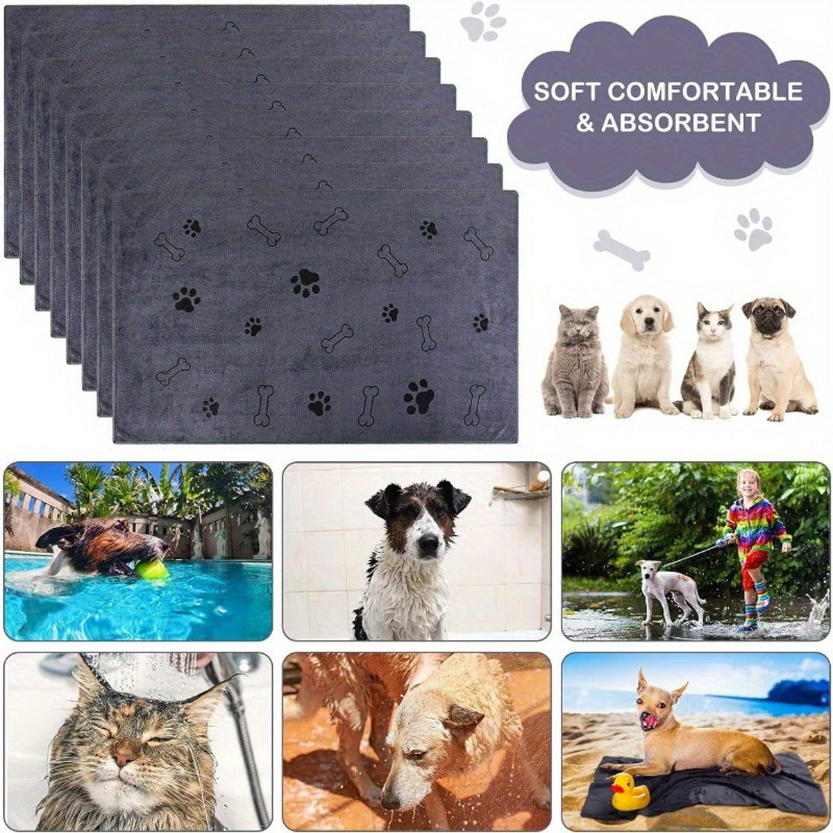 Pet bath towel quick drying and absorbent for dogs and cats bath towel soft - image 4