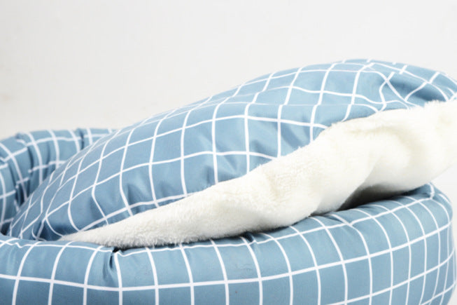 Pet Supplies Winter Plaid Pet Nest Small Round Nest with Pillow Cat Den Dog Den - image 2