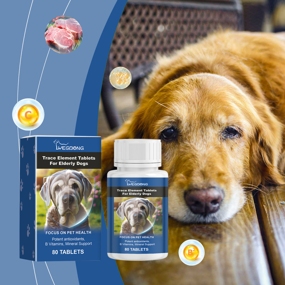 Yegbong Trace Element Tablets For Elderly Dogs, Nerve To Promote Overall Health Calcium Supplement Elderly Dog Care Calcium T