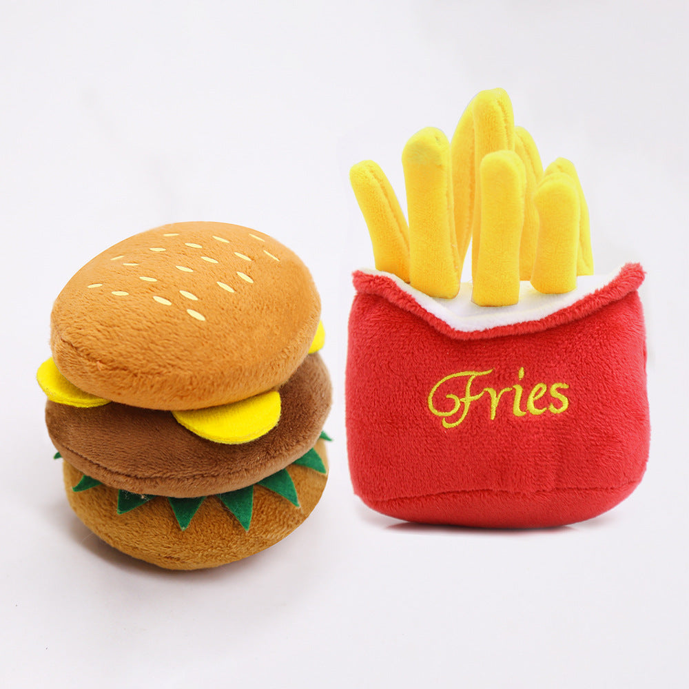 Cute Cat Plush Sound Toy - Adorable Cat Toy with French Fries and Hamburger for Small and Medium Dogs and Teddy Bears - image