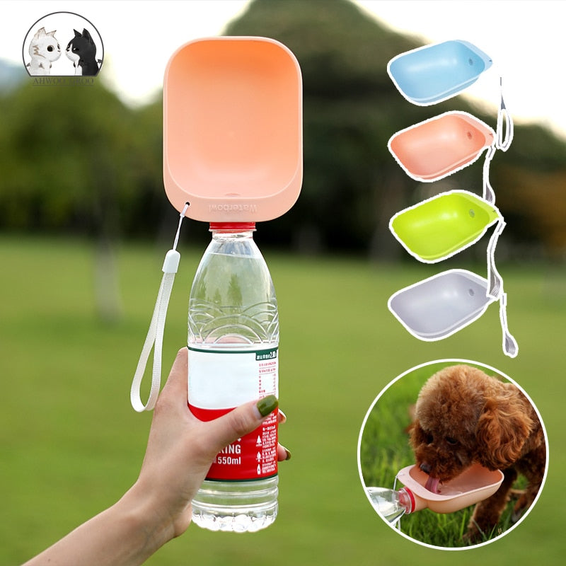 Portable squeeze dog water bottle attachment, outdoor travel drinking feeder for dogs