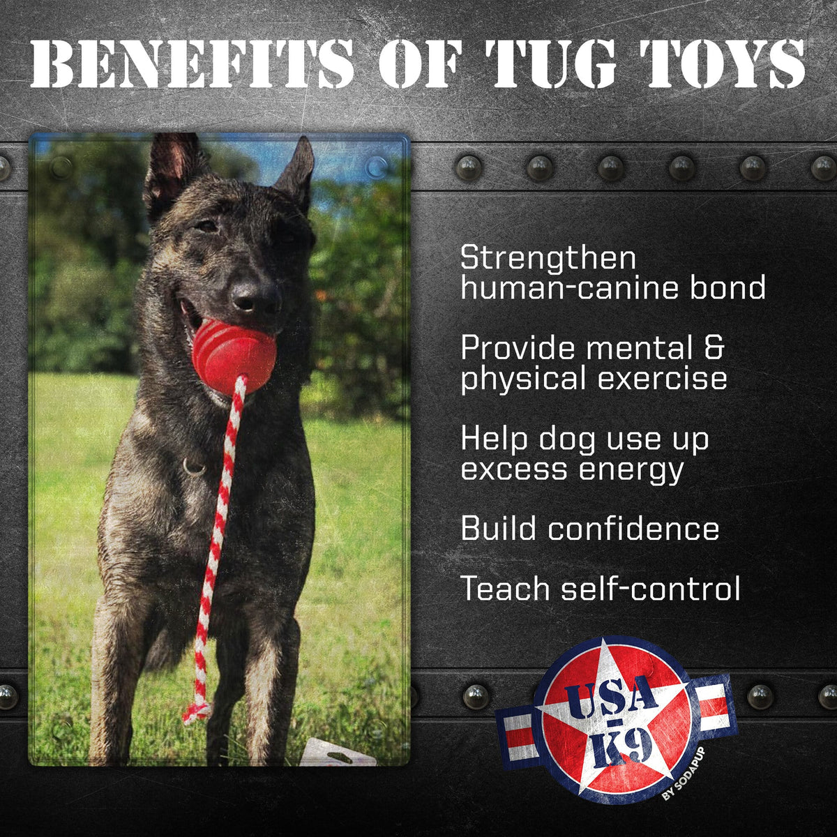 USA-K9 Stars and Stripes Rubber Dog Toy - K9 Handler Reward Toy - Red - view 3