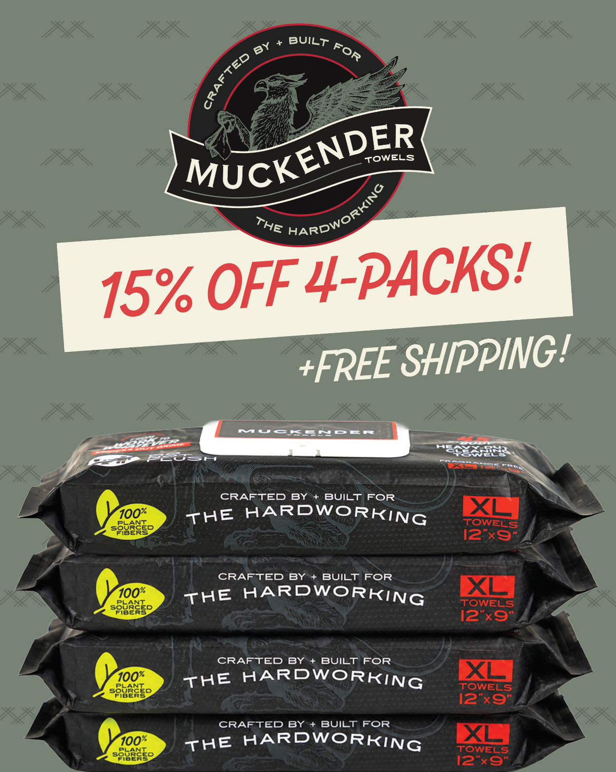 Muckender Towels - 4-Pack Value Bundle, Skin Safe, Unscented (180 ct)