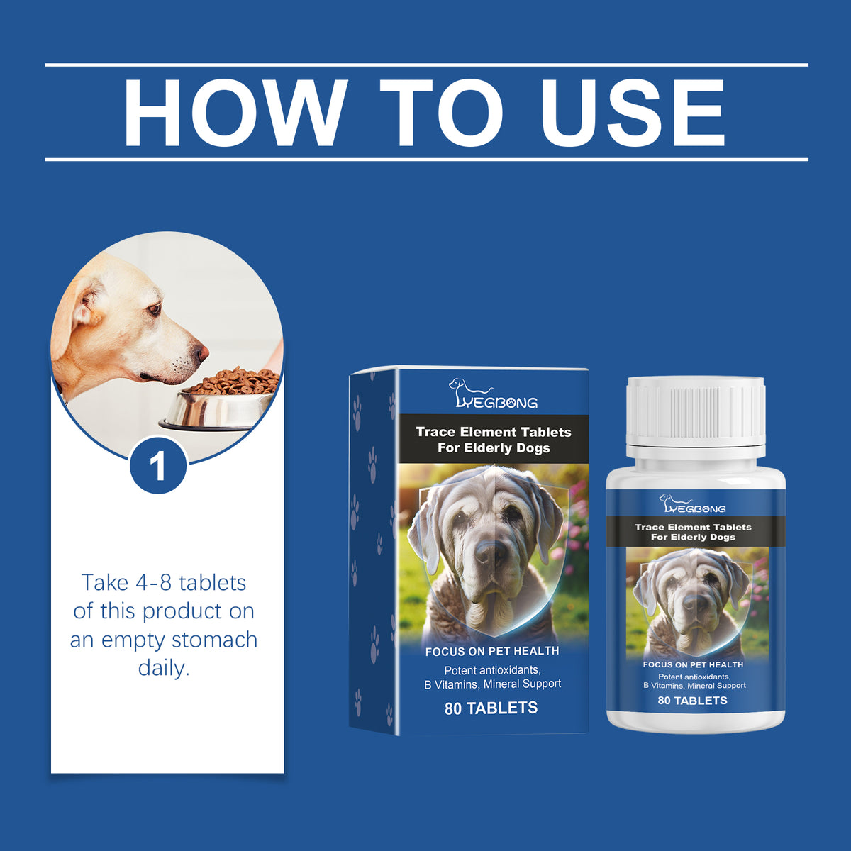 Yegbong Trace Element Tablets For Elderly Dogs, Nerve To Promote Overall Health Calcium Supplement Elderly Dog Care Calcium T
