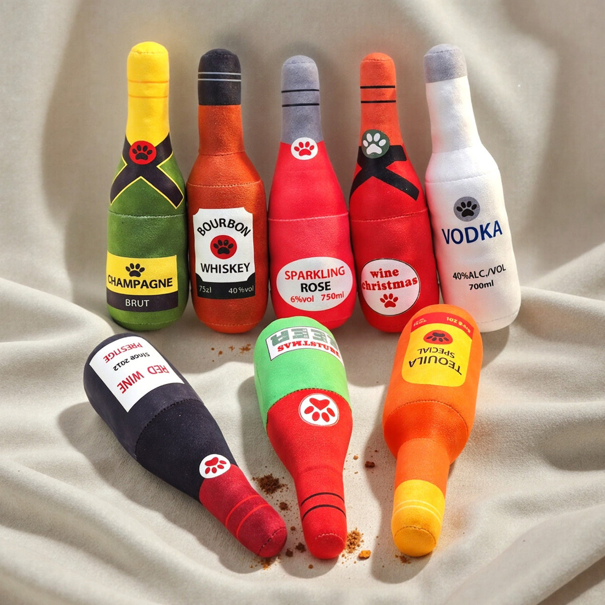 Dog Toy Realistic Wine Bottle Chew-Resistant Self-Entertainment Plush Toy for Cats and Dogs Teeth Cleaning Sound-Making Toy -