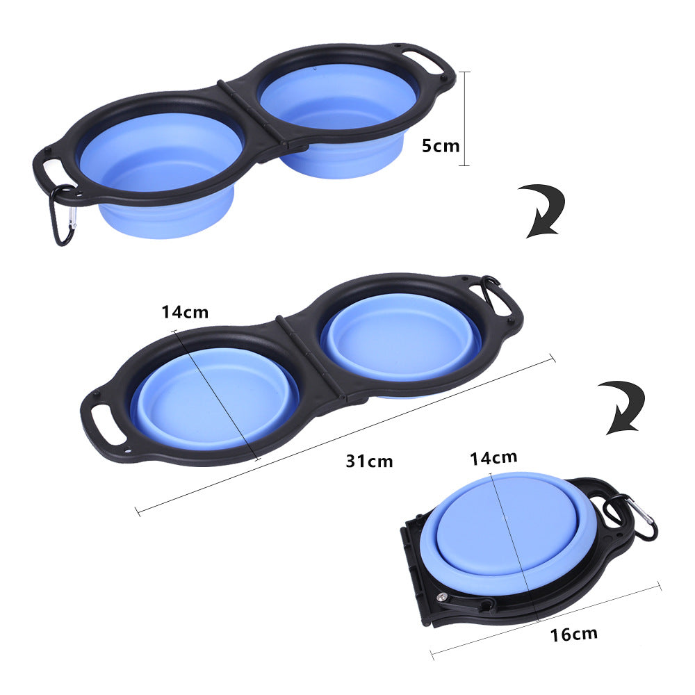 Pet Folding Silicone Double Bowl Pet Supplies Portable Dog Bowl - image 2