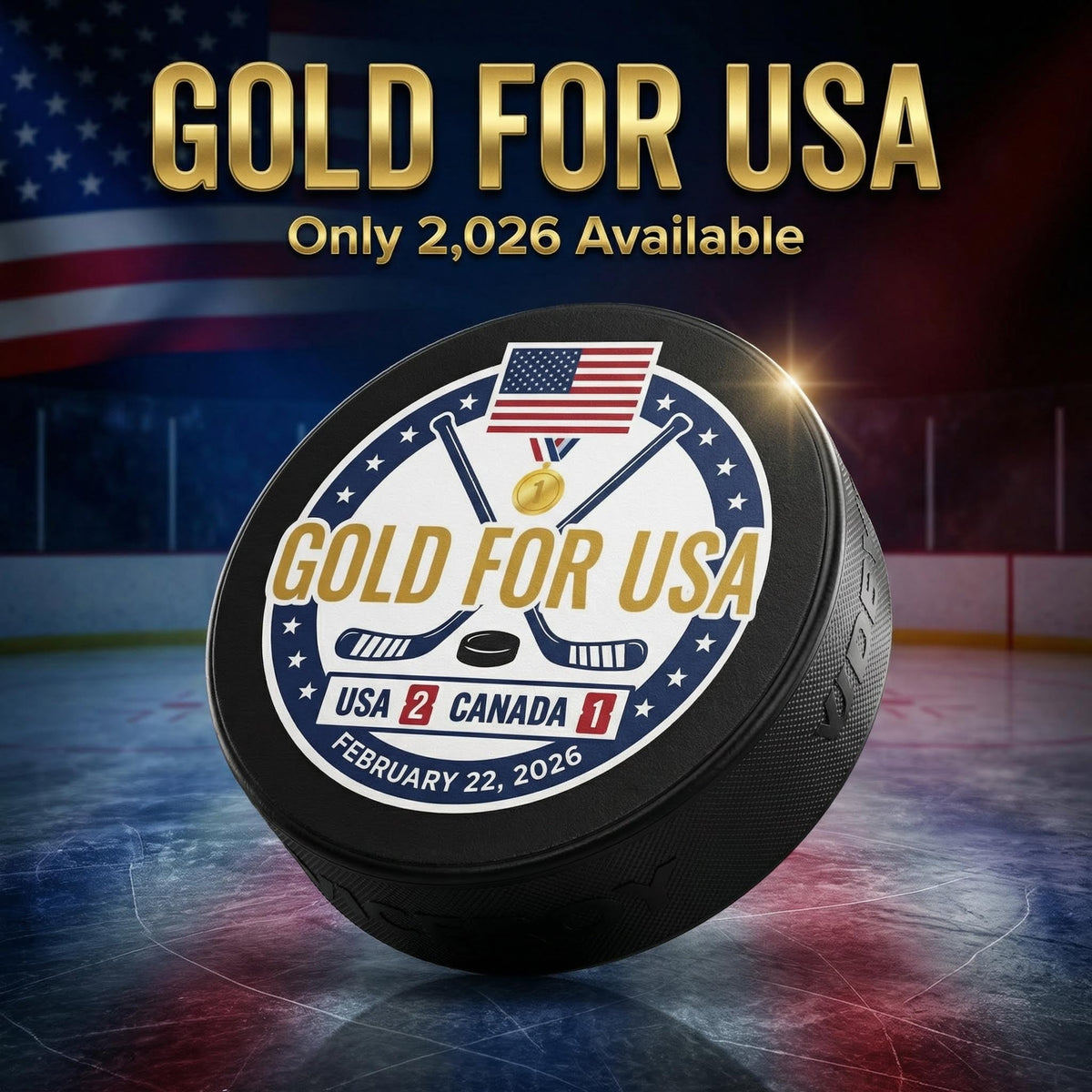 "Gold For USA" Commemorative Hockey Puck - Only 2,026 Available - view 2