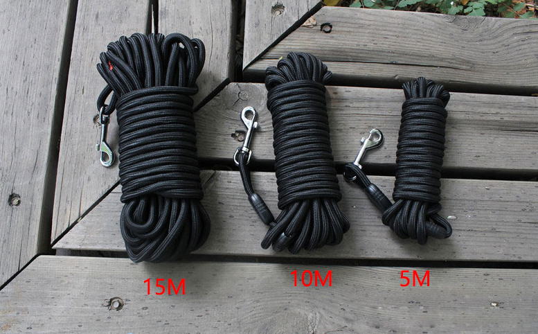 Black Nylon Dog Leash Long Tracking Round Rope Outdoor Walking Training Pet Lead Leashes For Medium Large Dogs 5M/10M/15M - i