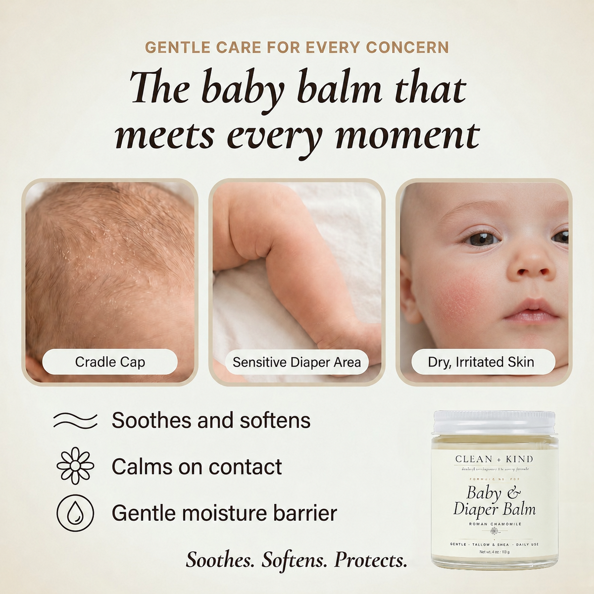 Baby & Diaper Balm - Grass-Fed Tallow, Shea & Roman Chamomile, 4 oz - view 4