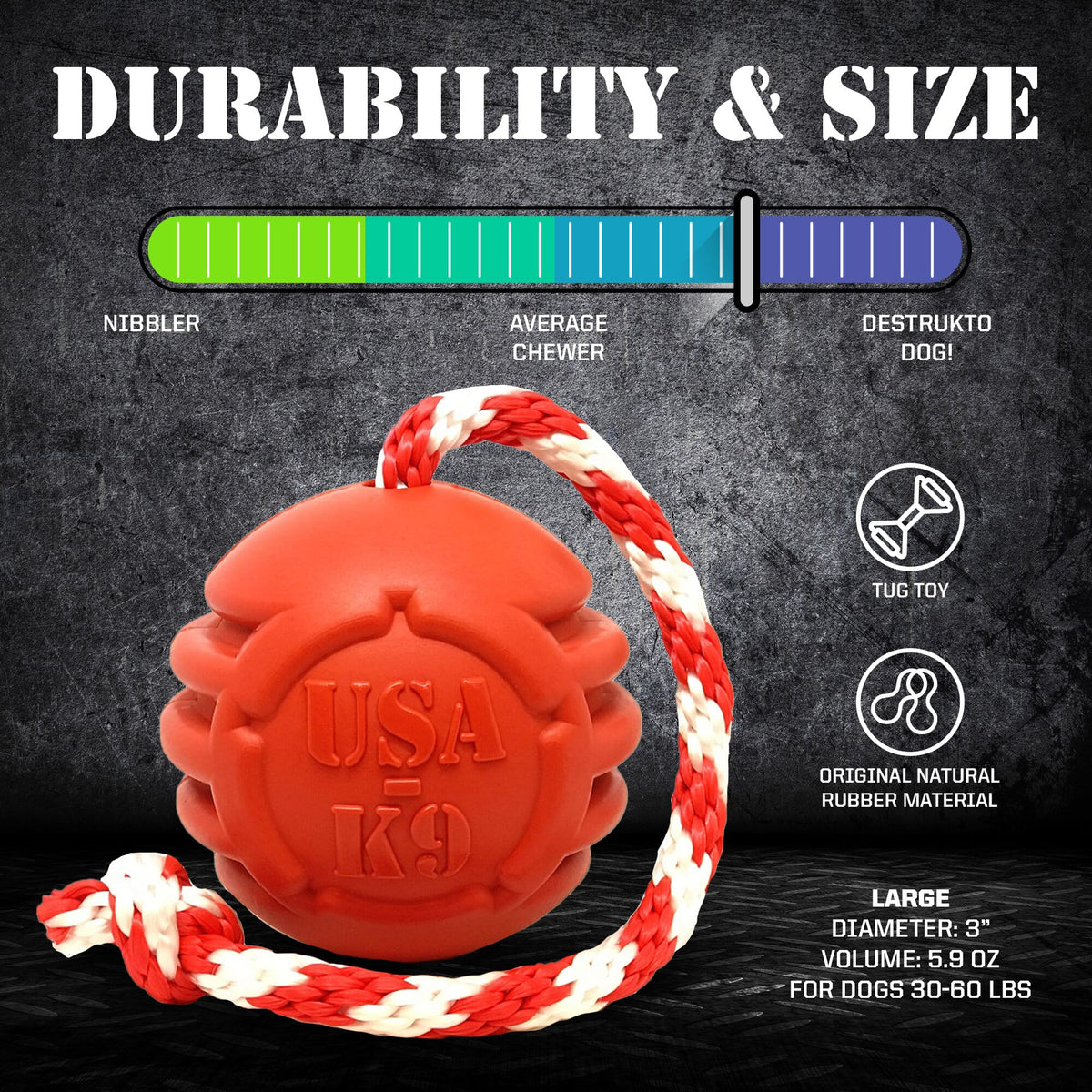 USA-K9 Stars and Stripes Rubber Dog Toy - K9 Handler Reward Toy - Red - view 4