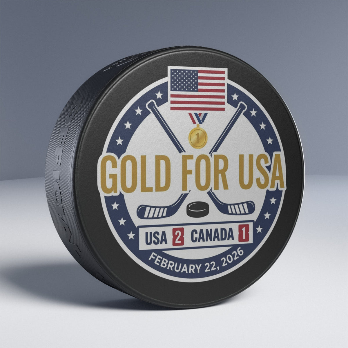 "Gold For USA" Commemorative Hockey Puck - Only 2,026 Available - view 3