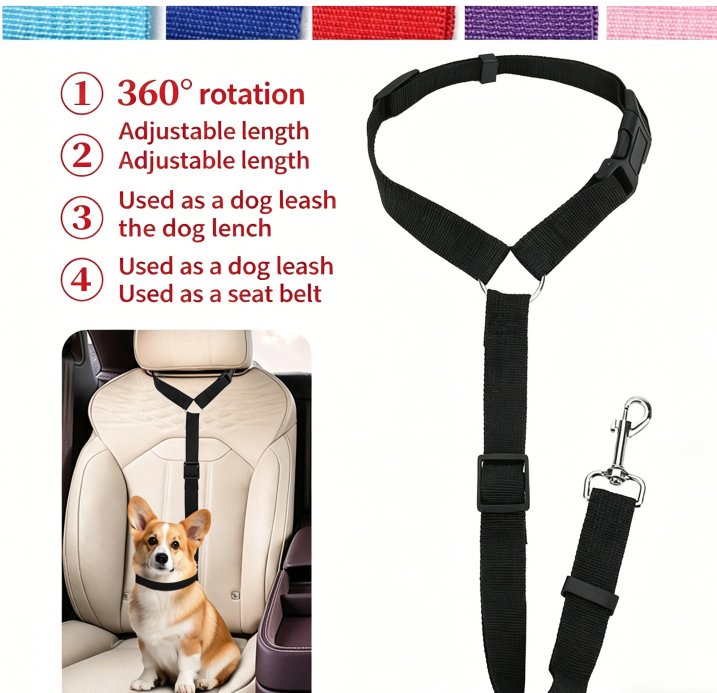 Pet Car Safety Belt Ring Dog Rear Seat Harness Adjustable Lead for Safe Travel - image 10