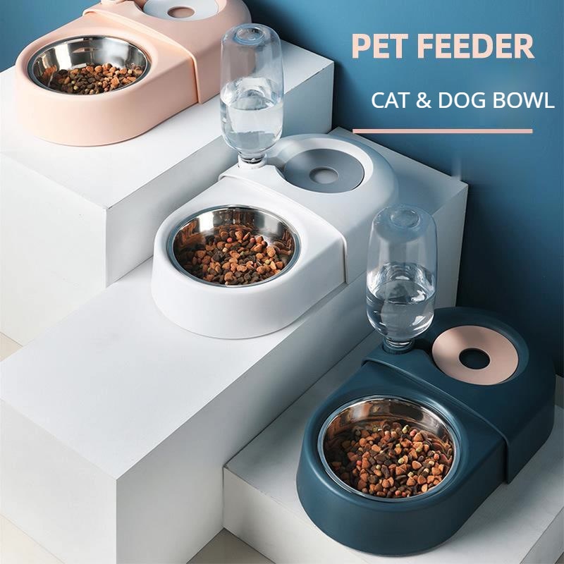 Dogs Cats Bowl and Drinking Fountains with Automatic Water Outlet Anti-overturning Feeders Plastic Feeding Bowl Pet Accessori