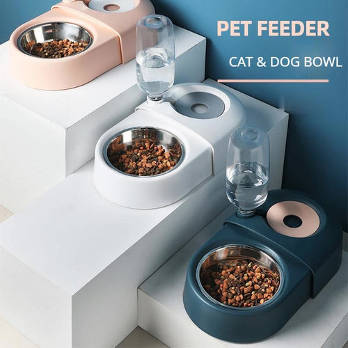 Dogs Cats Bowl and Drinking Fountains with Automatic Water Outlet Anti-overturning Feeders Plastic Feeding Bowl Pet Accessori
