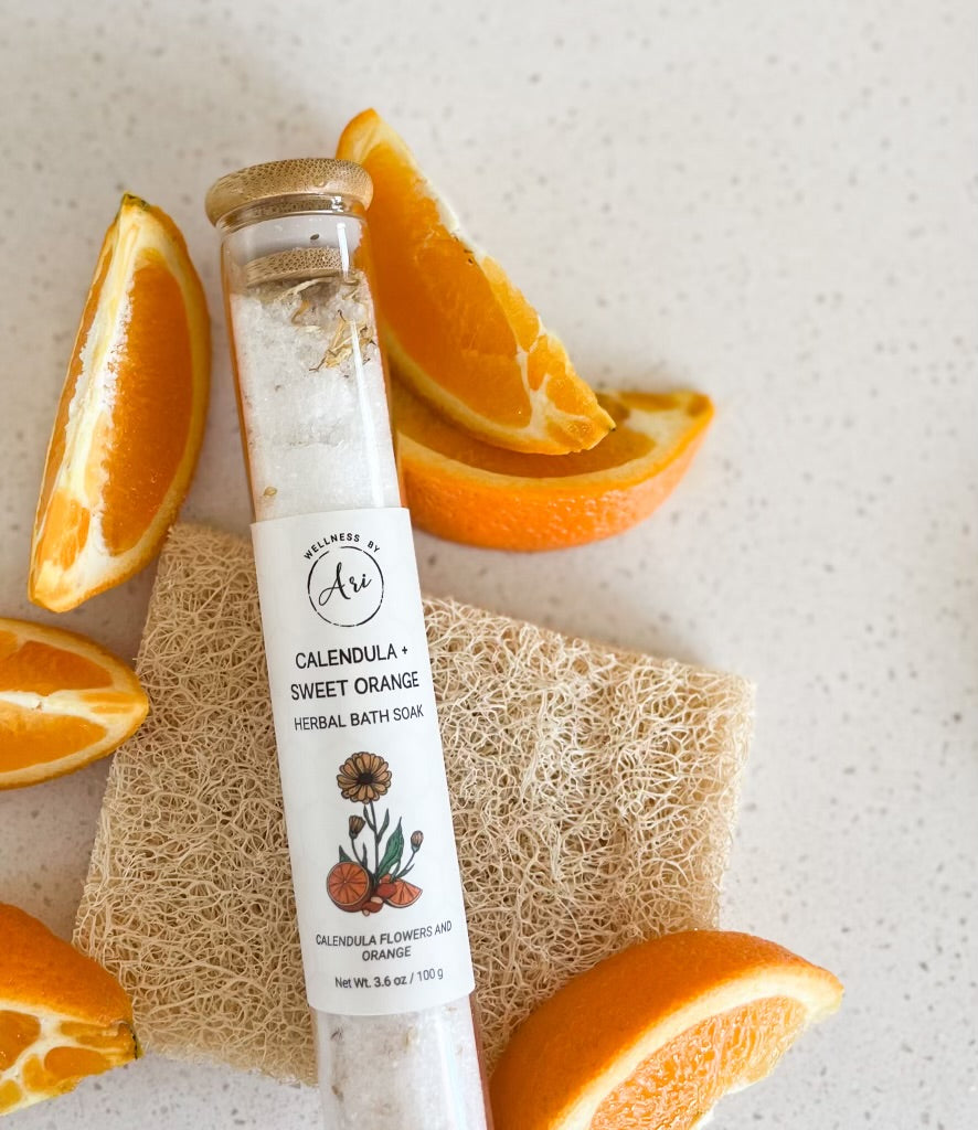 🌿 Botanical Bath Salt Soak - Relaxing Mineral Bath - Calendula + Sweet orange