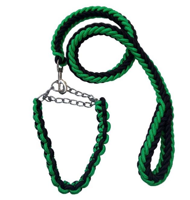Double Strand Rope Large Dog Leashes Metal P Chain Buckle Contrast Colorful Pet Traction Rope Collar Set Firm 1.2m Length - i
