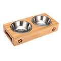 Double Single Dog Bowls for Pet Puppy Stainless Steel Bamboo Rack Food Water Bowl Feeder Pet Cats Feeding Dishes Dogs Drink B