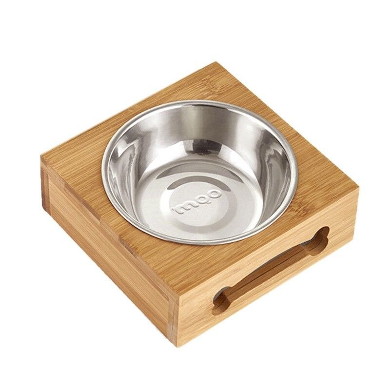 Double Single Dog Bowls for Pet Puppy Stainless Steel Bamboo Rack Food Water Bowl Feeder Pet Cats Feeding Dishes Dogs Drink B