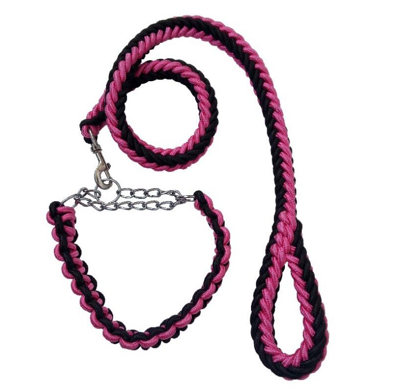 Double Strand Rope Large Dog Leashes Metal P Chain Buckle Contrast Colorful Pet Traction Rope Collar Set Firm 1.2m Length - i