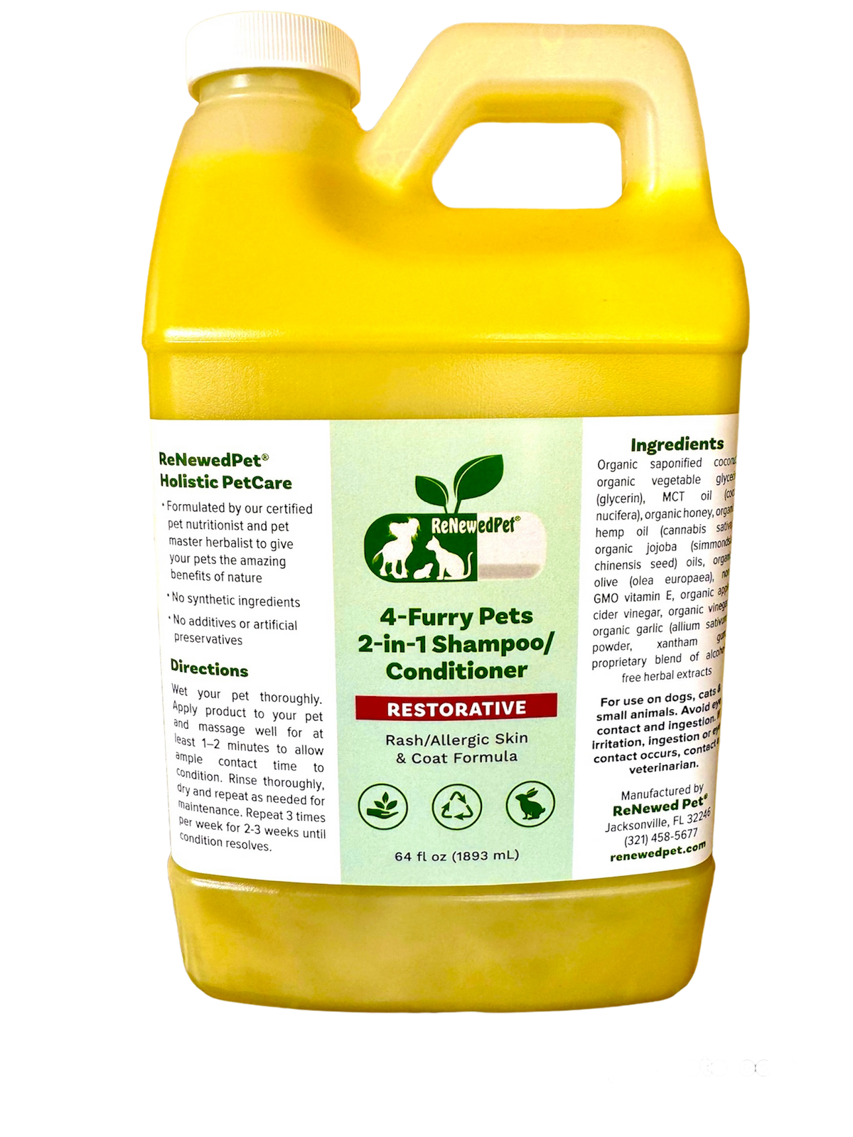 4-FURRY PETS 2-IN-1 * RESTORATIVE SHAMPOO & CONDITIONER - ECONOMY 64 OZ. ($2.28/oz.) - view 5
