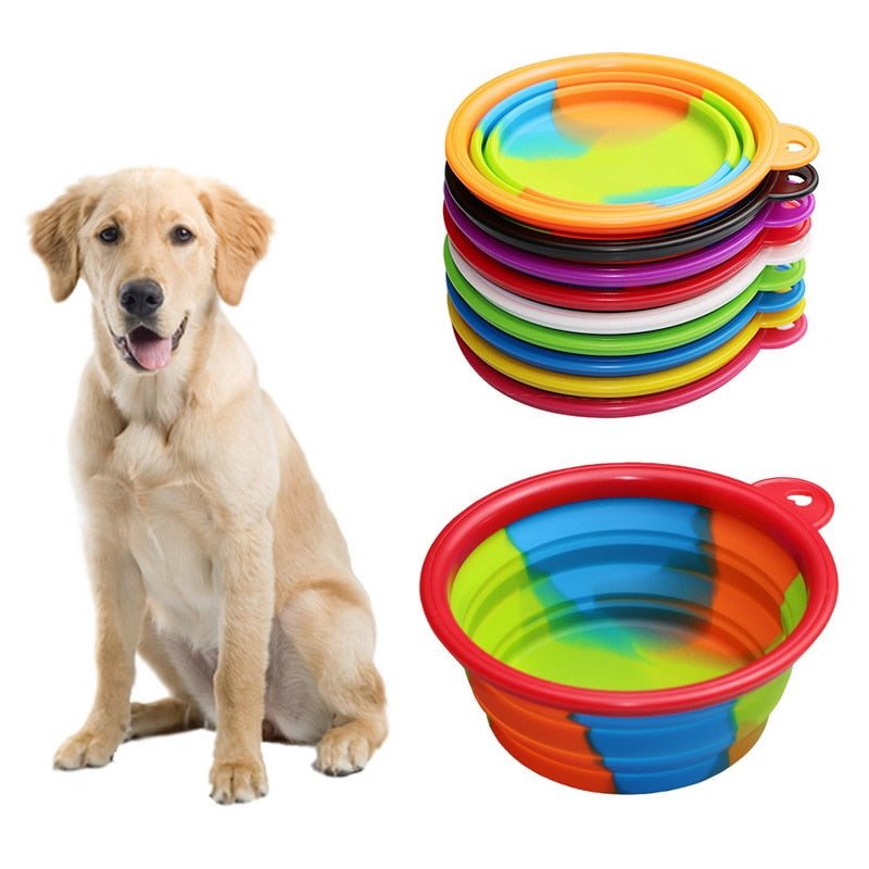Portable folding silicone dog travel bowl for water and food, collapsible
