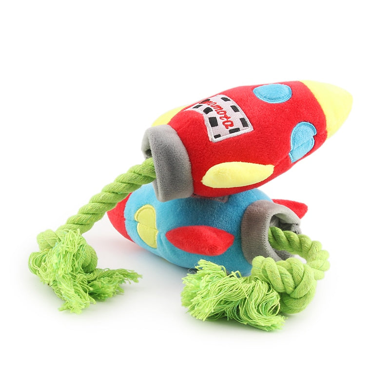 Colorful Rockets Dog Toy Cartoon BB Plush Pet Toys Rocket Chew Dogs Rope Squeak Toys - image 4