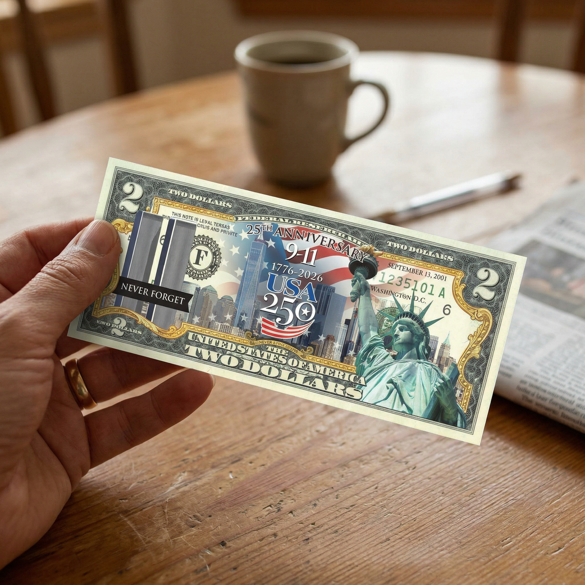 9/11 25th + America's 250th Anniversary Commemorative $2 Bill - view 3
