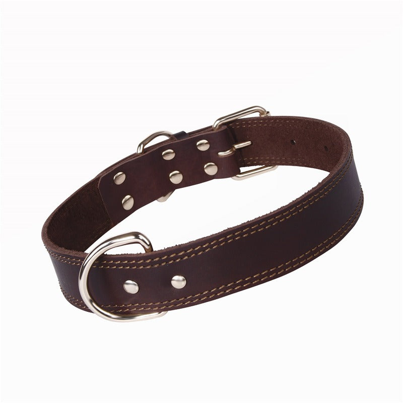 Cowhide Dog Collar Vintage Copper Hook Buckle Head Golden Hair German Shepherd Medium And Large Dogs Special Collar Pet Suppl