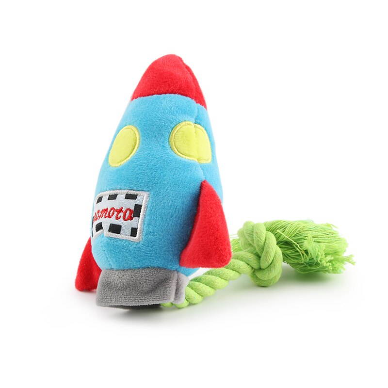 Colorful Rockets Dog Toy Cartoon BB Plush Pet Toys Rocket Chew Dogs Rope Squeak Toys - image 2