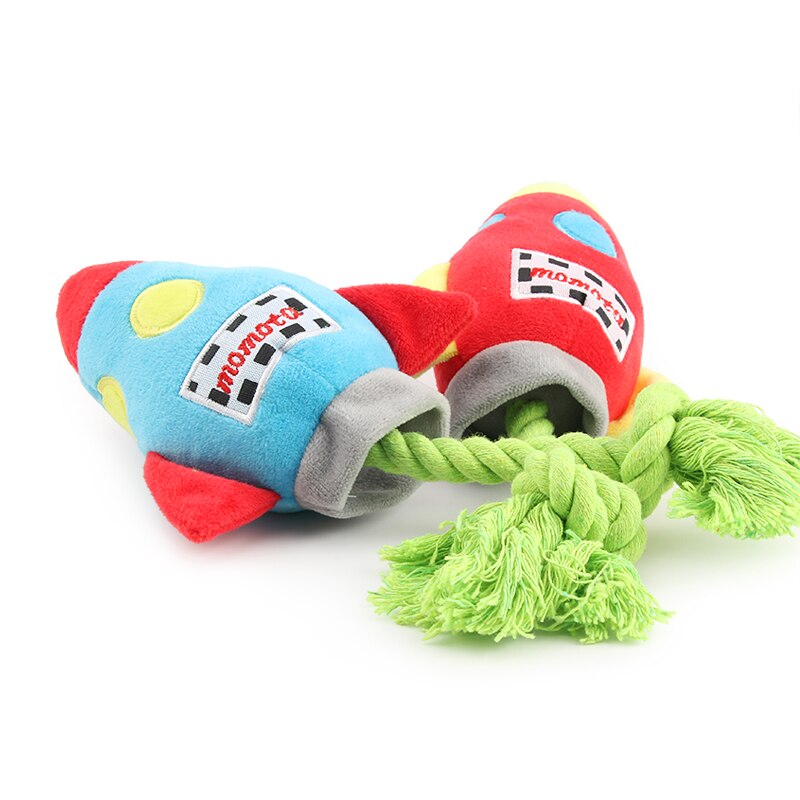 Colorful Rockets Dog Toy Cartoon BB Plush Pet Toys Rocket Chew Dogs Rope Squeak Toys - image 5