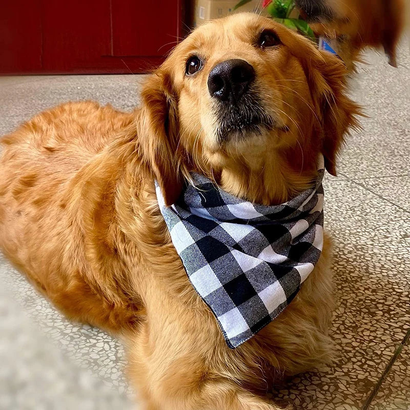 Dog Bandanas Large Pet Scarf Bandana Cotton Plaid Washable - image 2