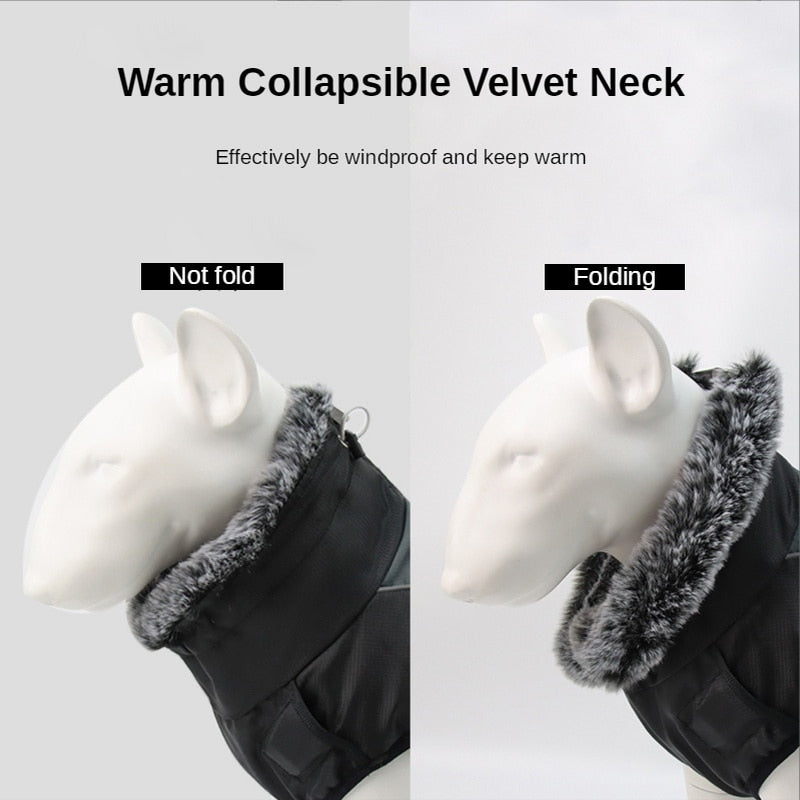 Dog Clothes Waterproof Pet Clothing Reflective Dogs Vest Harness Clothes With Fur Collar Large Dog Jacket Clothes For Big Dog