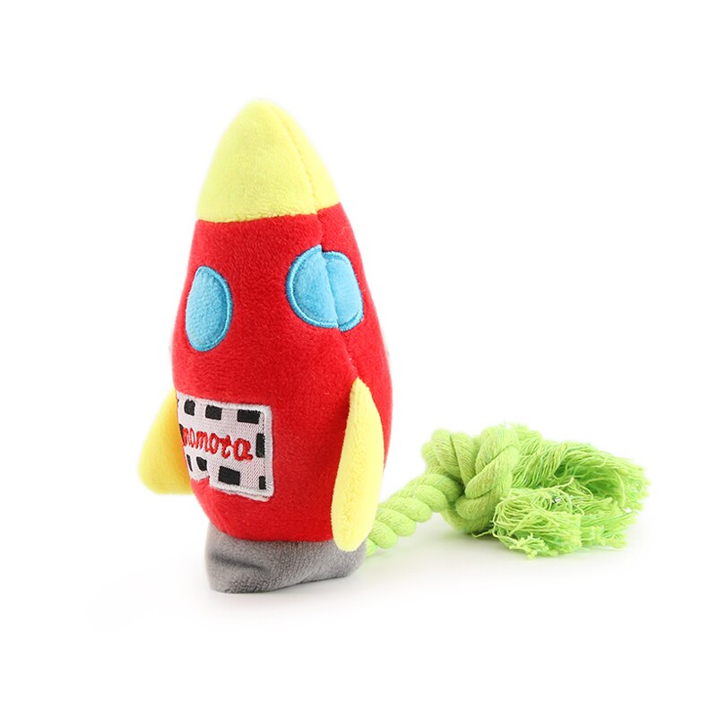 Colorful Rockets Dog Toy Cartoon BB Plush Pet Toys Rocket Chew Dogs Rope Squeak Toys - image 6