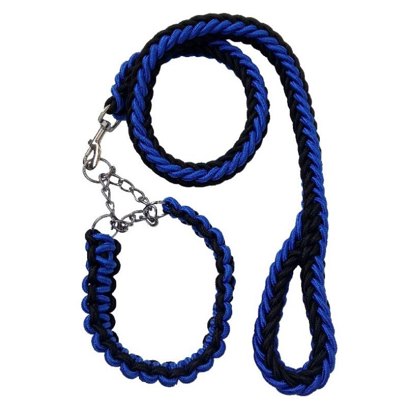 Double Strand Rope Large Dog Leashes Metal P Chain Buckle Contrast Colorful Pet Traction Rope Collar Set Firm 1.2m Length - i