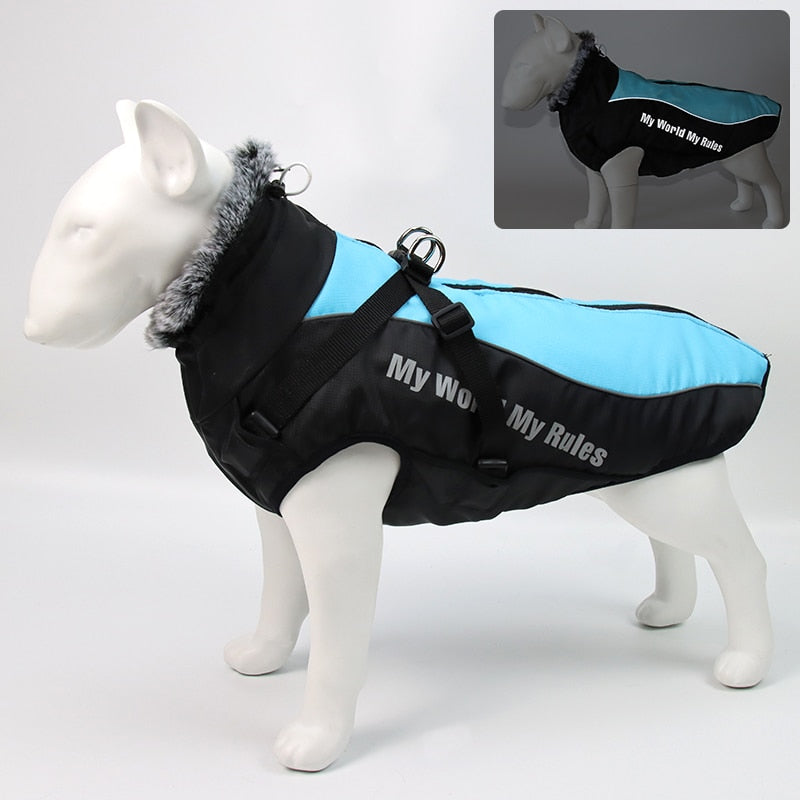 Dog Clothes Waterproof Pet Clothing Reflective Dogs Vest Harness Clothes With Fur Collar Large Dog Jacket Clothes For Big Dog