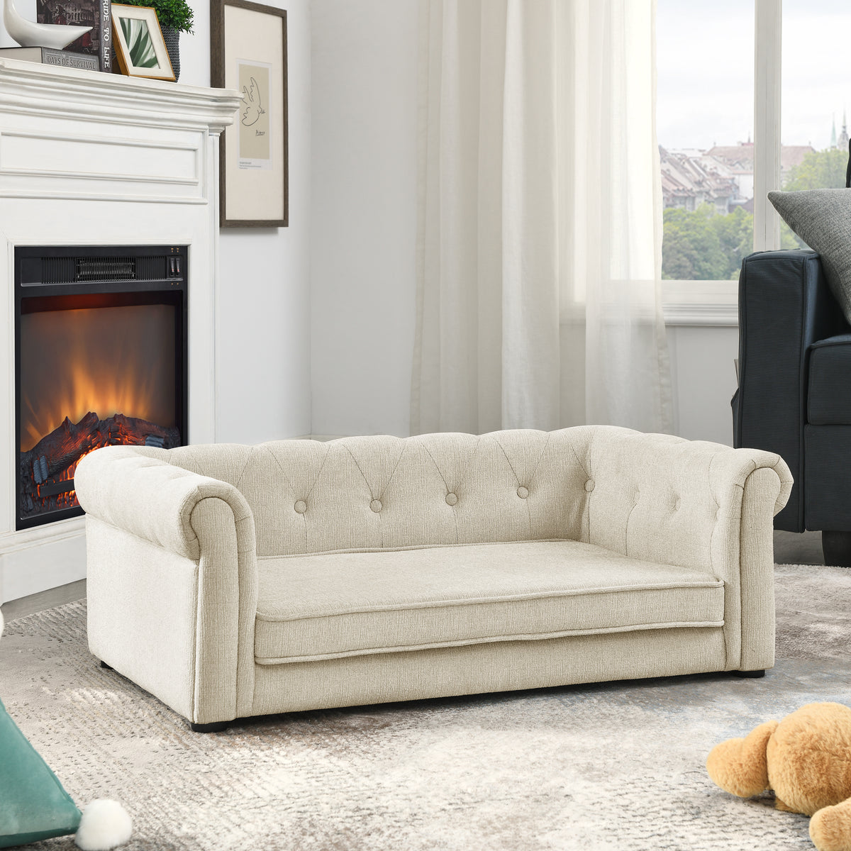Elegant Rectangle Pet Bed for Medium and Large Dogs, Durable Elevated Dog Sofa Bed, Comfortable Dog Couch Beige - image 4
