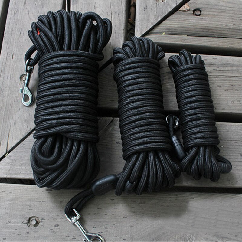 Black Nylon Dog Leash Long Tracking Round Rope Outdoor Walking Training Pet Lead Leashes For Medium Large Dogs 5M/10M/15M - i
