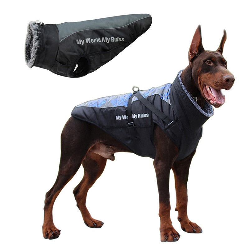 Dog Clothes Waterproof Pet Clothing Reflective Dogs Vest Harness Clothes With Fur Collar Large Dog Jacket Clothes For Big Dog