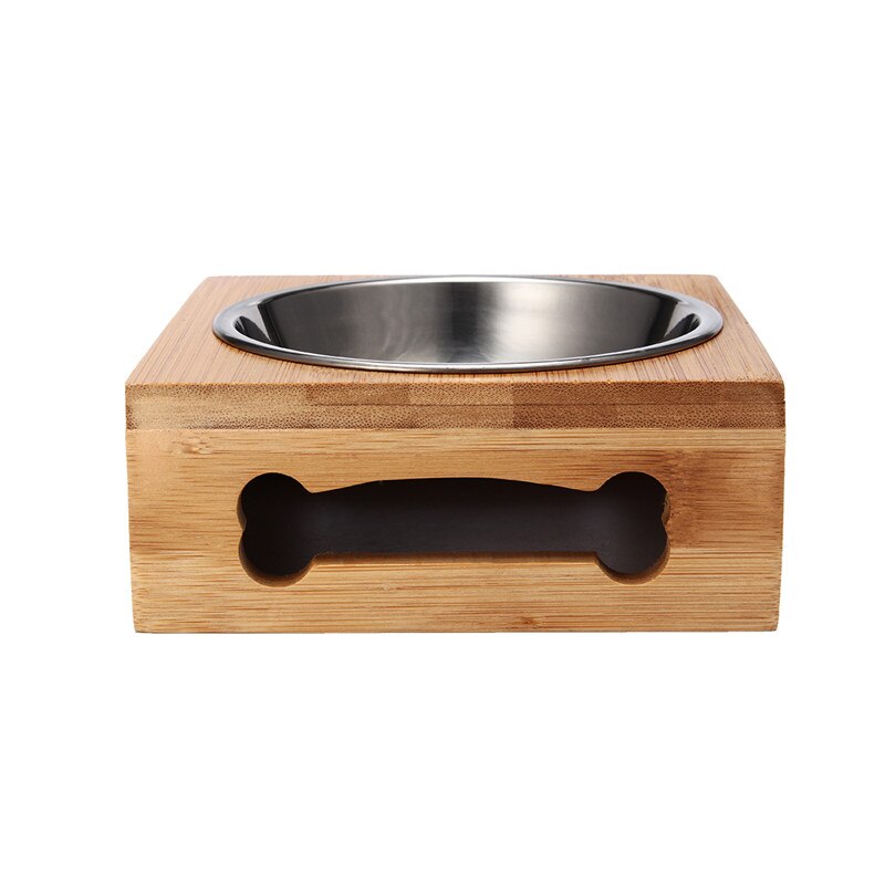 Double Single Dog Bowls for Pet Puppy Stainless Steel Bamboo Rack Food Water Bowl Feeder Pet Cats Feeding Dishes Dogs Drink B