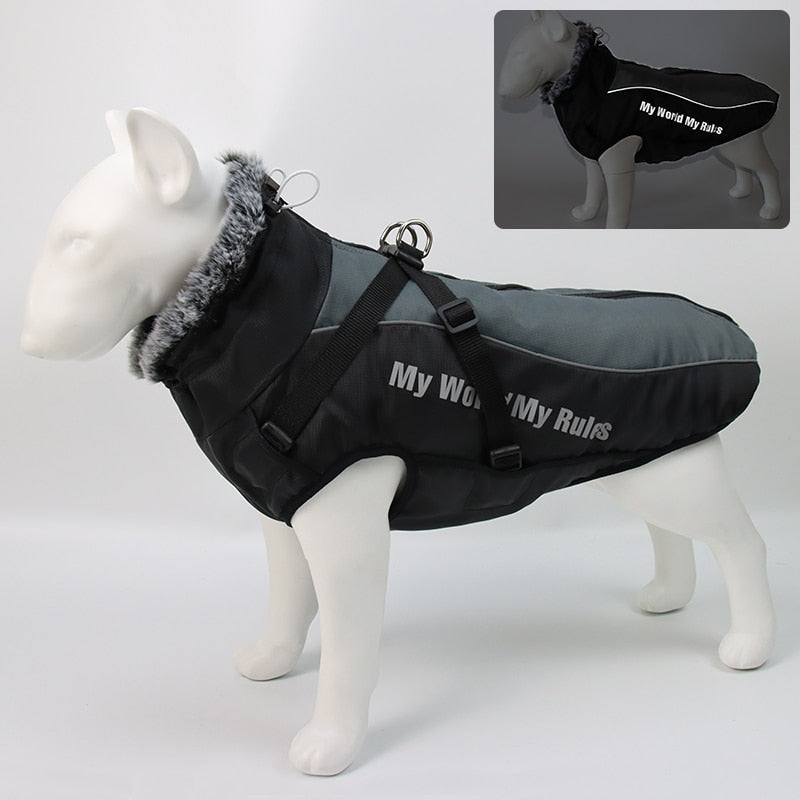 Dog Clothes Waterproof Pet Clothing Reflective Dogs Vest Harness Clothes With Fur Collar Large Dog Jacket Clothes For Big Dog