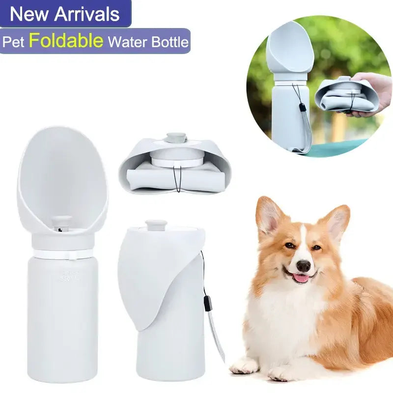 550ml portable silicone foldable dog water bottle and dispenser, grey